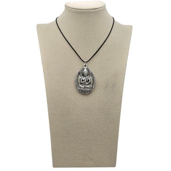 Silver Buddha Pendant Necklace Spiritual Boho - Picture 5 of 5
